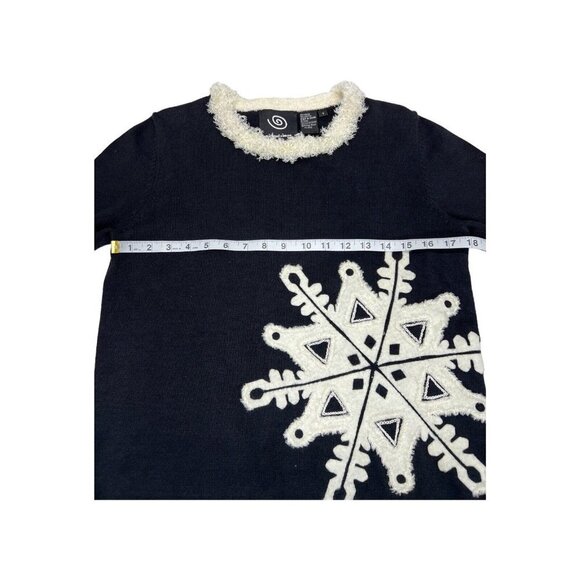 Michael Simon Womens Small Snowflake Sweater Winter Neck Sleeve Trim White - Picture 6 of 7